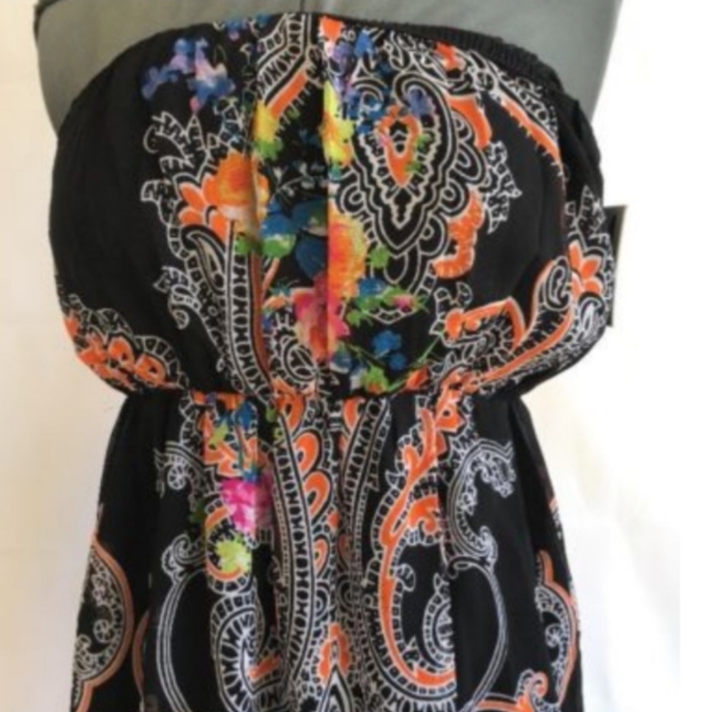 Mlle Gabrielle Black Maxi Dress with Orange and Multicolor Paisley Print